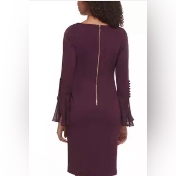 Calvin Klein Women's Long Flutter Sleeve Solid Shift Dress in Black Color - Picture 3 of 5